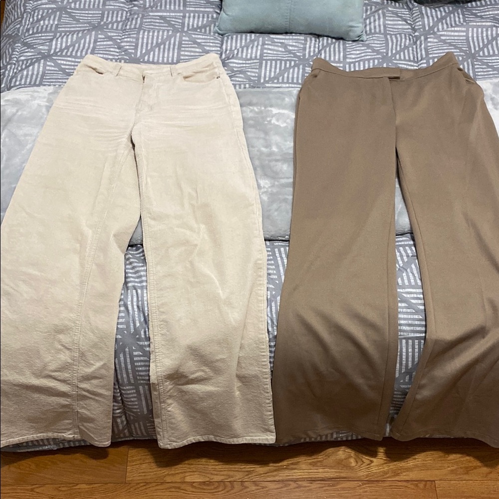 ‼️2 FOR $15!!!!!! Cream and Tan Wide-Leg Pants Set